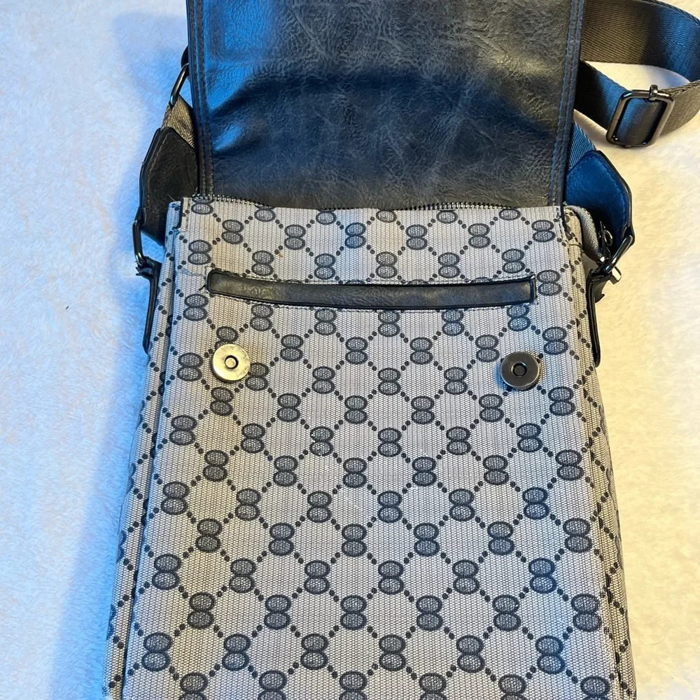 Patterned Crossbody Bag with Black Flap